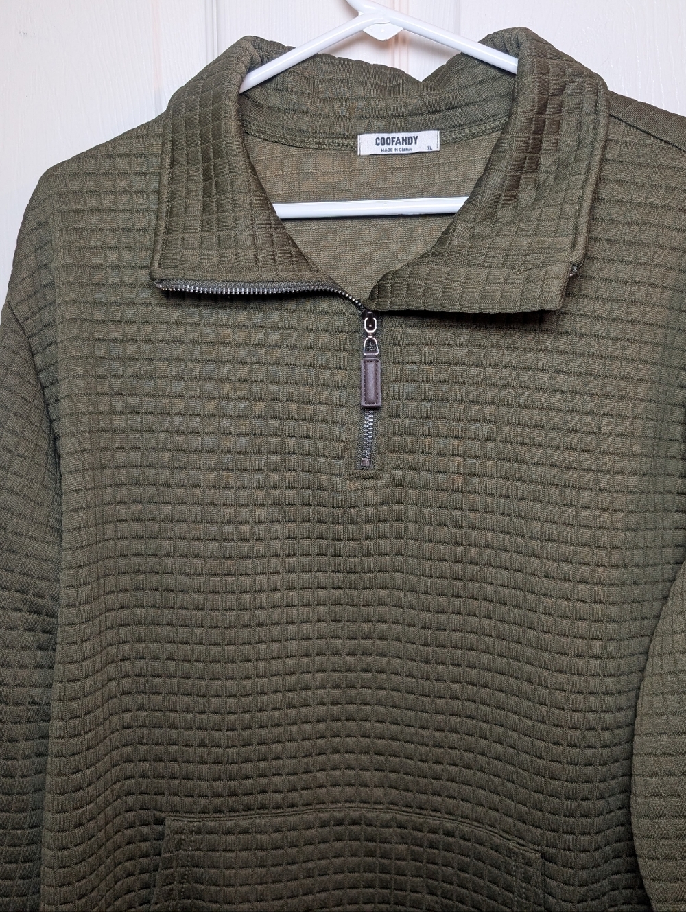 COOFANDY Men's 1/4 Zip Pullover Size XL Green Long Sleeve Quilted